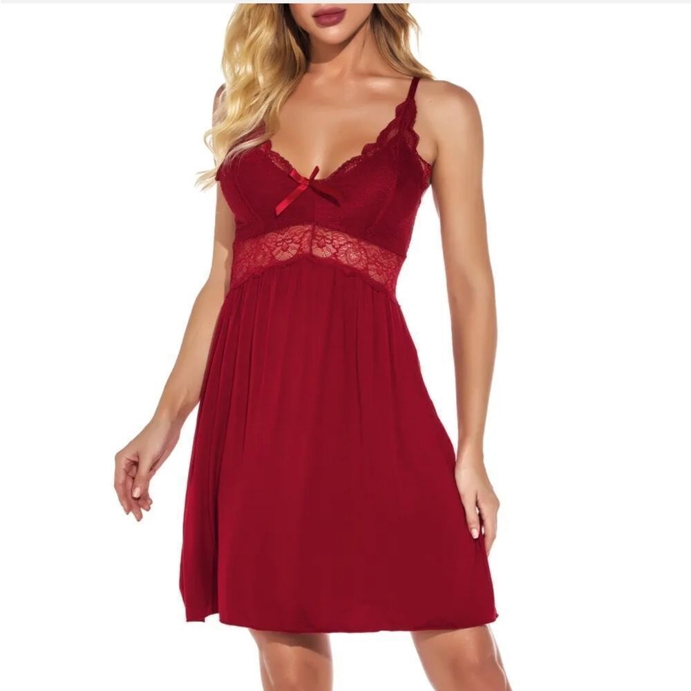 Womens Sexy Lingerie Babydoll Lace Chemises Full Slip Nightgown Sleepwear US